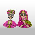 Fridge magnet with couple wearing goggles, a perfect blend of tradition and modernity